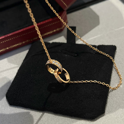 [Luxe Jewelry] LOVE DOUBLE RING HALF DIAMOND NECKLACE