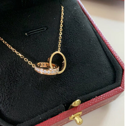 [Luxe Jewelry] LOVE DOUBLE RING HALF DIAMOND NECKLACE