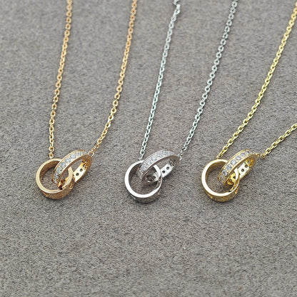 [Luxe Jewelry] LOVE DOUBLE RING HALF DIAMOND NECKLACE