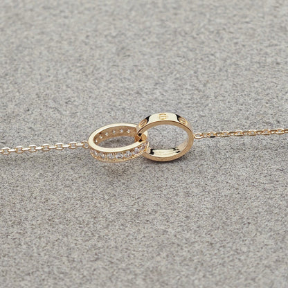 [Luxe Jewelry] LOVE DOUBLE RING HALF DIAMOND NECKLACE