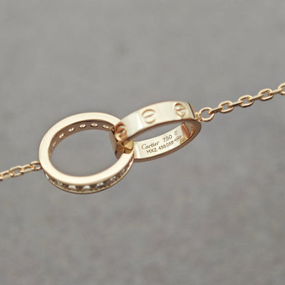 [Luxe Jewelry] LOVE DOUBLE RING HALF DIAMOND NECKLACE