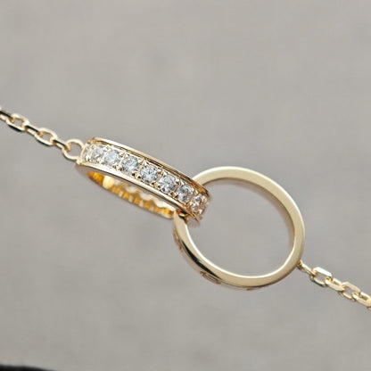 [Luxe Jewelry] LOVE DOUBLE RING HALF DIAMOND NECKLACE