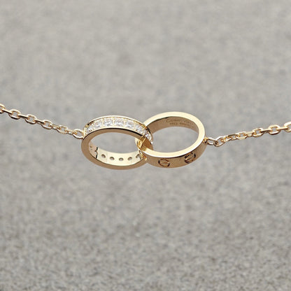 [Luxe Jewelry] LOVE DOUBLE RING HALF DIAMOND NECKLACE