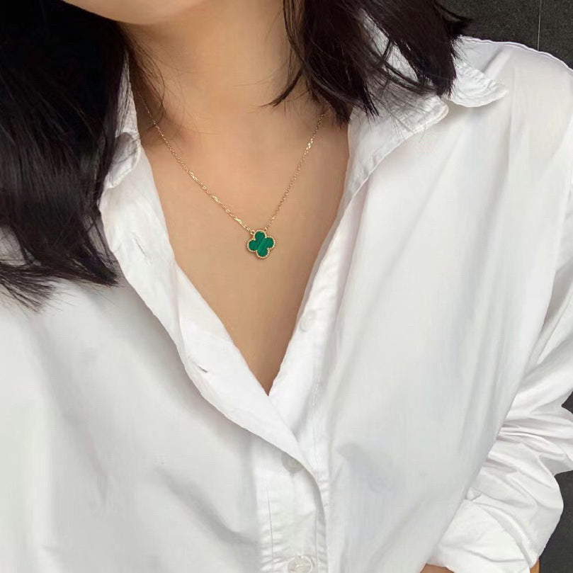 [Luxe]CLOVER 15MM MALACHITE SINGLE FLOWER  NECKLACE