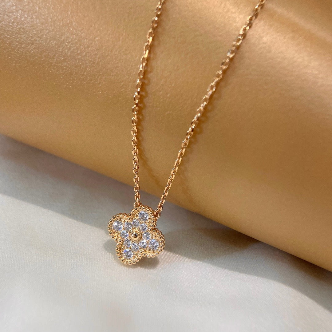 [Luxe]CLOVER 15MM DIAMOND SINGLE FLOWER NECKLACE