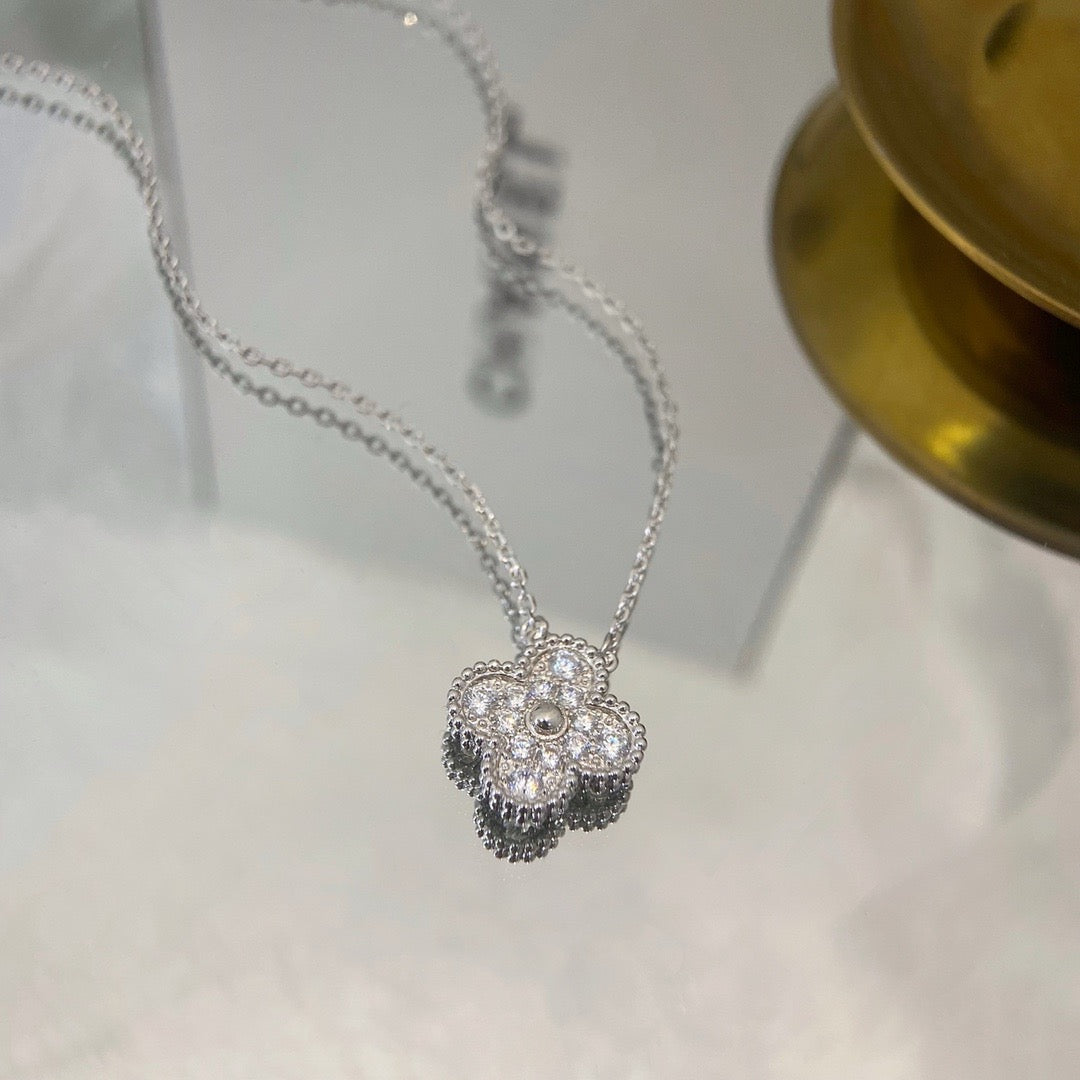 [Luxe]CLOVER 15MM DIAMOND SINGLE FLOWER NECKLACE