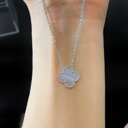 [Luxe]CLOVER 15MM BLUE CHALCEDONY NECKLACE SILVER