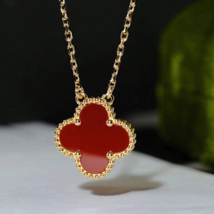 [Luxe]CLOVER 15MM CARNELIAN SINGLE FLOWER NECKLACE