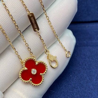 [Luxe]CLOVER 15MM DIAMOND CARNELIAN NECKLACE