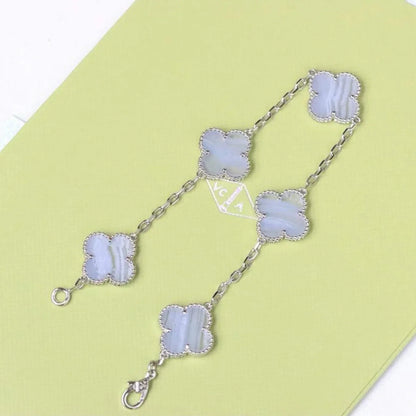 [LUXE] CLOVER 5 MOTIF PURPLE CHALCEDONY BRACELET COLLECTION
