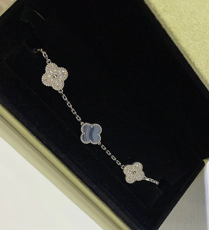 [LUXE] CLOVER 5 MOTIF PURPLE CHALCEDONY BRACELET COLLECTION