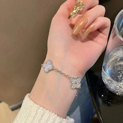 [LUXE] CLOVER 5 MOTIF PURPLE CHALCEDONY BRACELET COLLECTION