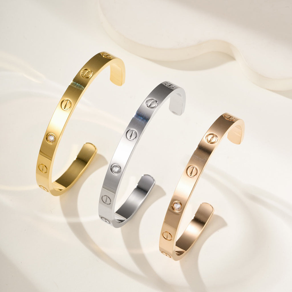 [Luxe Jewelry] LOVE BRACELET 6.1MM 1 DIAMOND OPEN CUFF