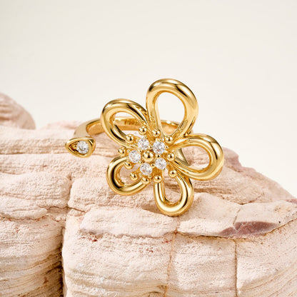 [Luxe Jewelry]  FLOWERLACE OPEN RING 5 DIAMONDS