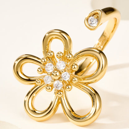 [Luxe Jewelry]  FLOWERLACE OPEN RING 5 DIAMONDS