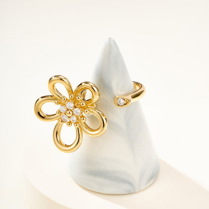 [Luxe Jewelry]  FLOWERLACE OPEN RING 5 DIAMONDS