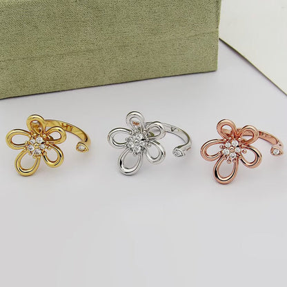 [Luxe Jewelry]  FLOWERLACE OPEN RING 5 DIAMONDS