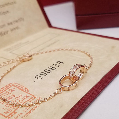[Luxe Jewelry] LOVE DOUBLE RING HALF DIAMOND BRACELET