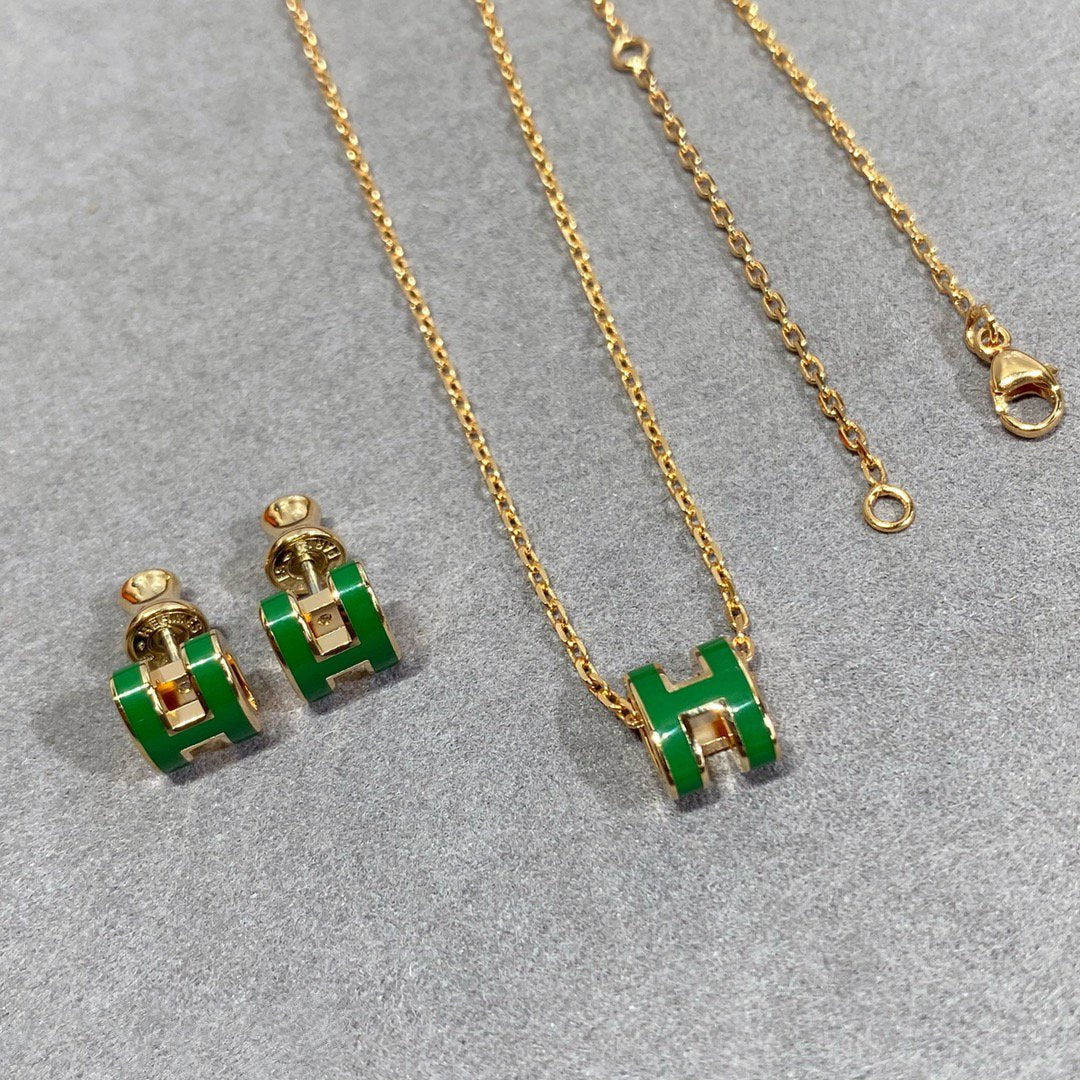 [Luxe]POP H GREEN NECKLACE SILVER AND GOLD