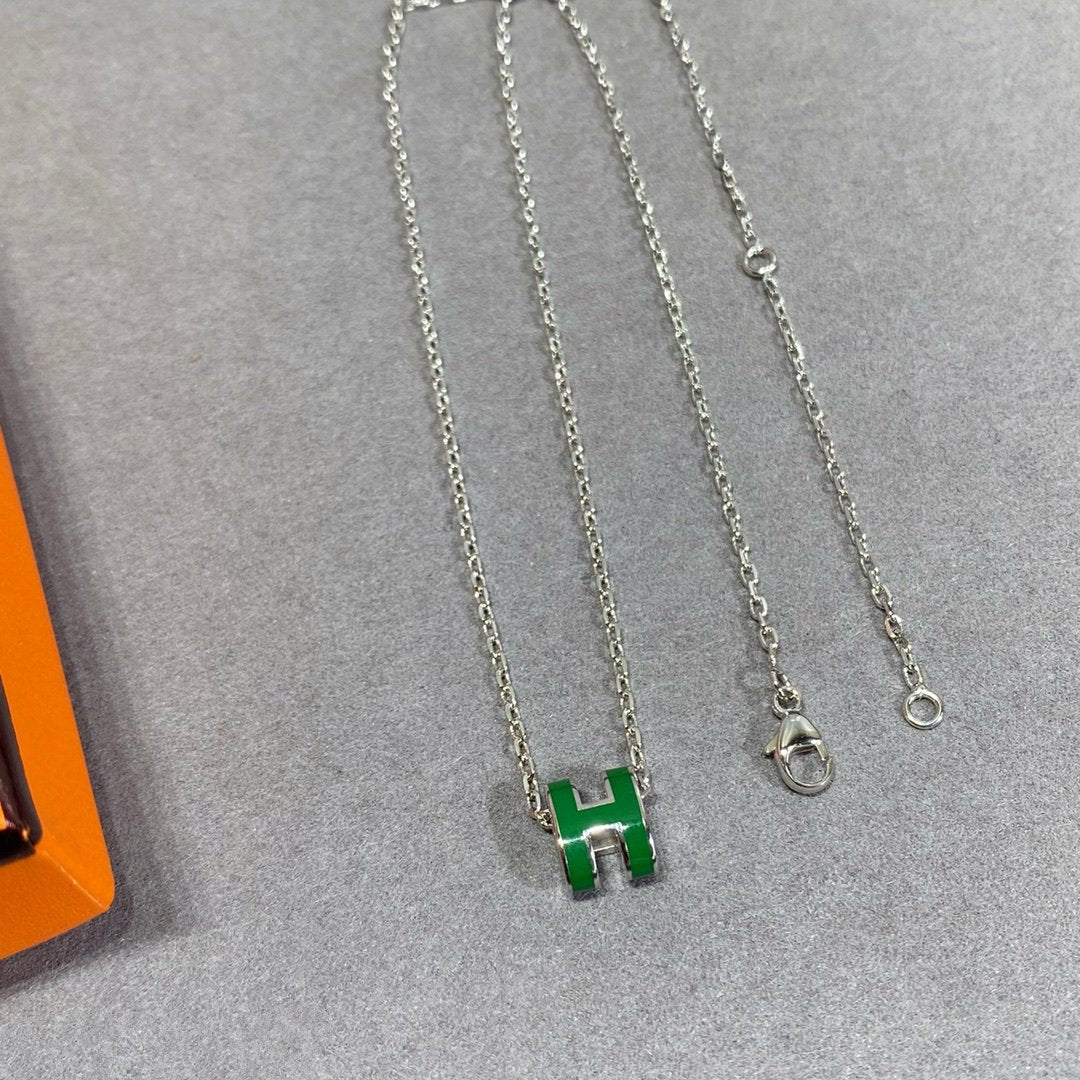 [Luxe]POP H GREEN NECKLACE SILVER AND GOLD