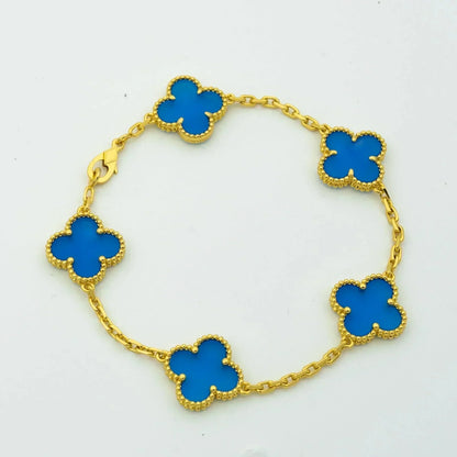 [Luxe]CLOVER 5 MOTIFS BLUE AGATE BRACELET