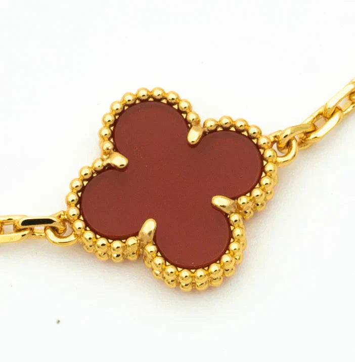 [Luxe]CLOVER  5 MOTIFS CARNELIAN GOLD BRACELET