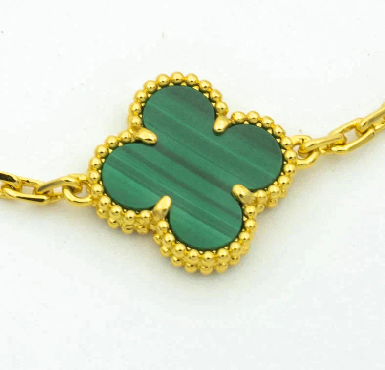 [Luxe]CLOVER  5 MOTIF MALACHITE DIAMOND BRACELET