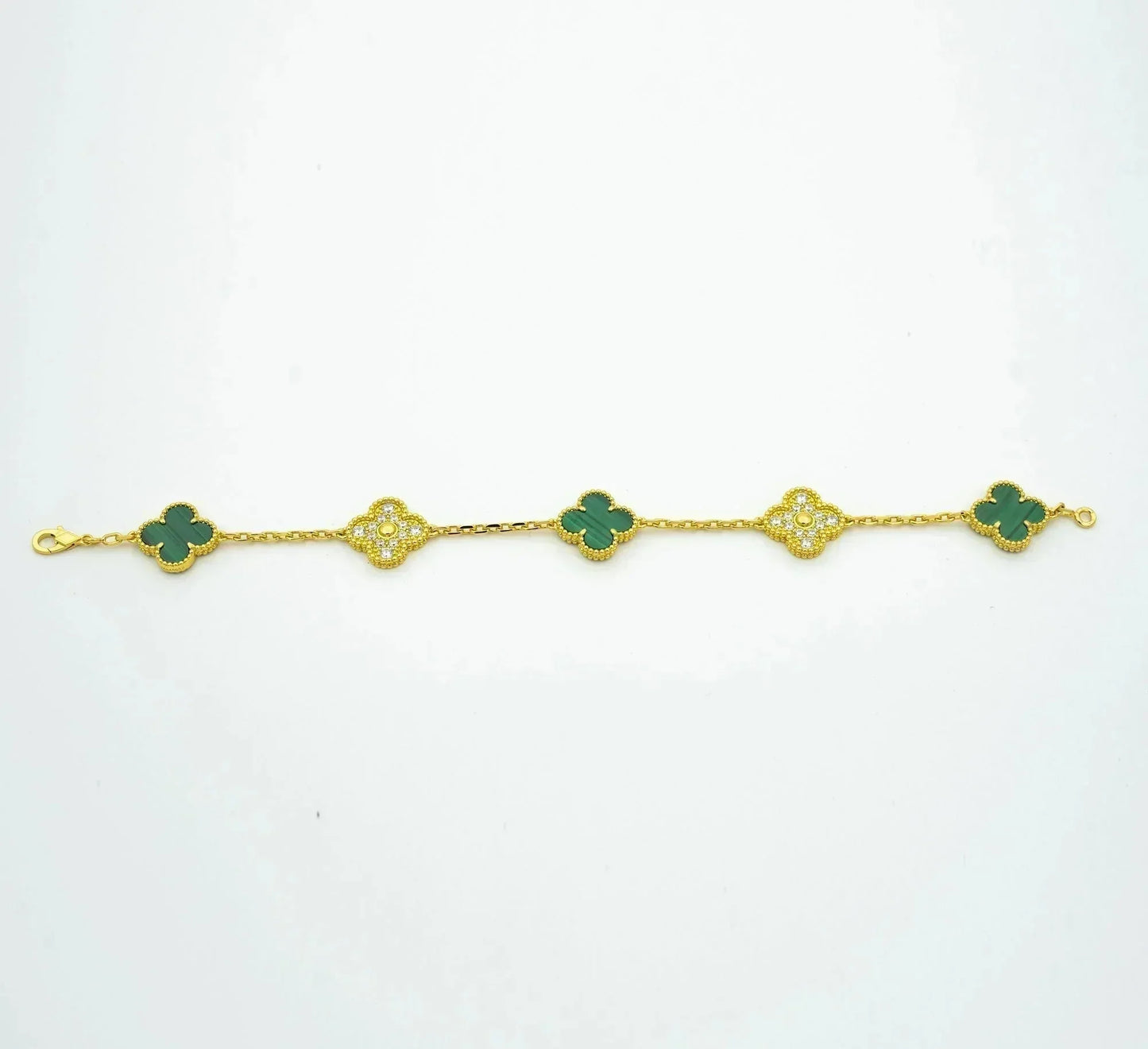 [Luxe]CLOVER  5 MOTIF MALACHITE DIAMOND BRACELET