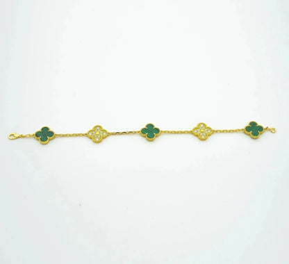 [Luxe]CLOVER  5 MOTIF MALACHITE DIAMOND BRACELET