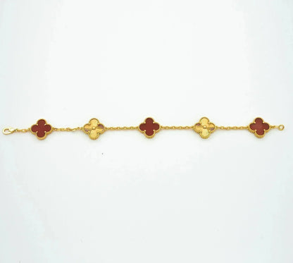 [Luxe]CLOVER  5 MOTIFS CARNELIAN GOLD BRACELET