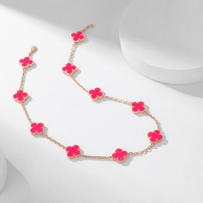 [LUXE]NEW CLOVER 10 MOTIFS PINK ENAMEL NECKLACE