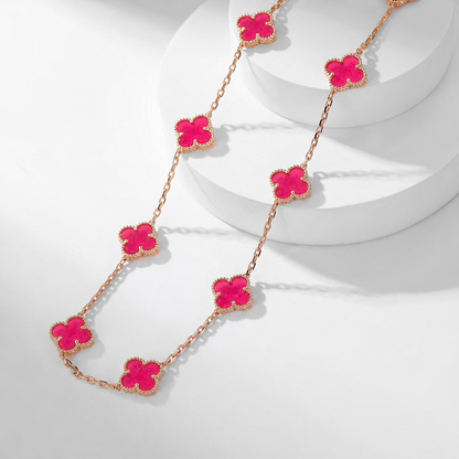 [LUXE]NEW CLOVER 10 MOTIFS PINK ENAMEL NECKLACE