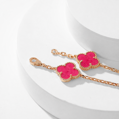 [LUXE]NEW CLOVER 10 MOTIFS PINK ENAMEL NECKLACE