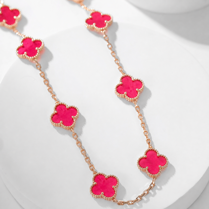 [LUXE]NEW CLOVER 10 MOTIFS PINK ENAMEL NECKLACE