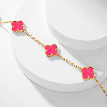 [LUXE]NEW CLOVER 10 MOTIFS PINK ENAMEL NECKLACE