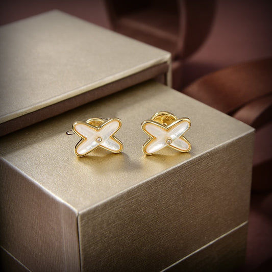 [Luxe]JEUX DE WHITE MOP GOLD DIAMOND EARRINGS