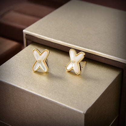 [Luxe]JEUX DE WHITE MOP GOLD DIAMOND EARRINGS