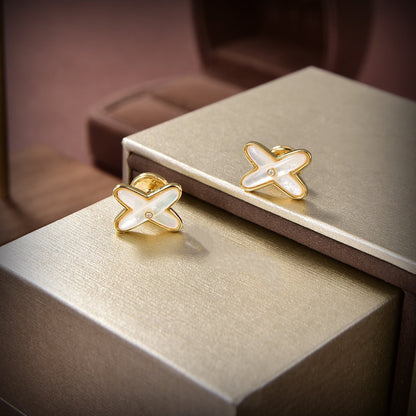 [Luxe]JEUX DE WHITE MOP GOLD DIAMOND EARRINGS