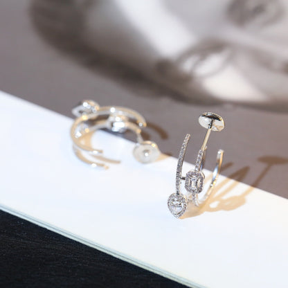 [Luxe Jewelry]CREOLES MY TWIN 2 RANGS SILVER DIAMOND EARRINGS