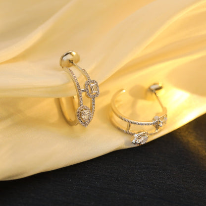 [Luxe Jewelry]CREOLES MY TWIN 2 RANGS SILVER DIAMOND EARRINGS