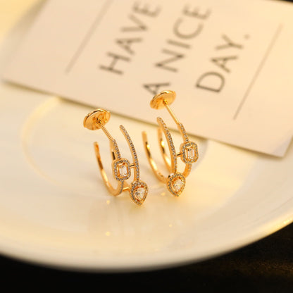 [Luxe Jewelry]CREOLES MY TWIN 2 RANGS SILVER DIAMOND EARRINGS
