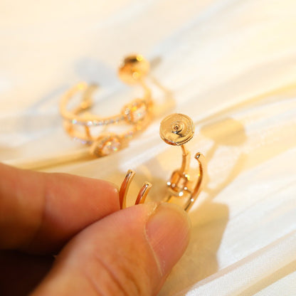 [Luxe Jewelry]CREOLES MY TWIN 2 RANGS SILVER DIAMOND EARRINGS