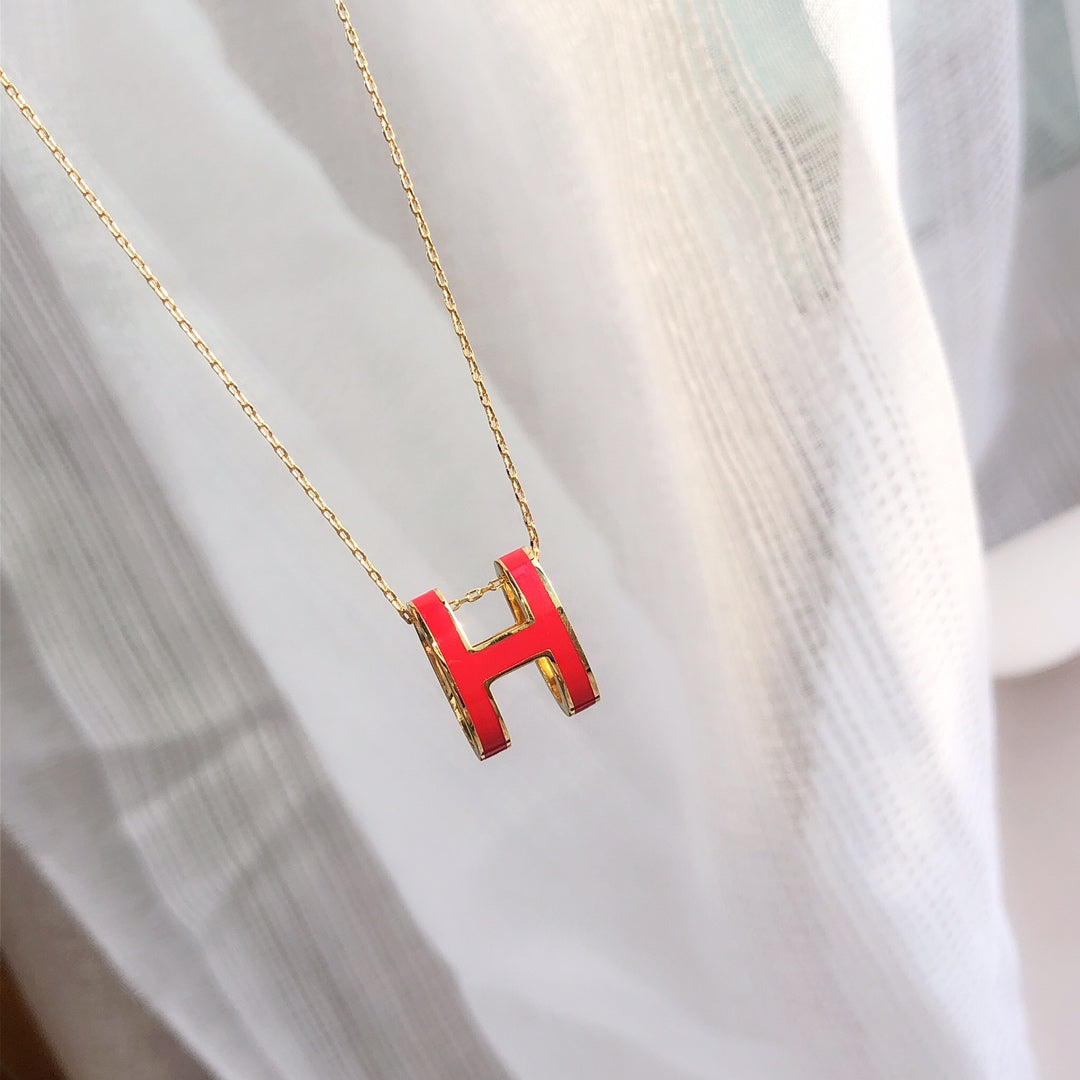 [Luxe]HM CLIC RED ENAMEL GOLD NECKLACE