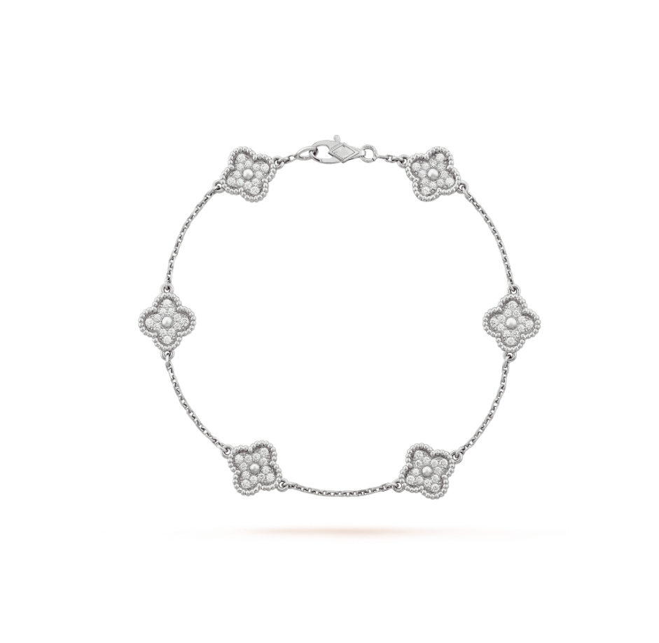 [Luxe]CLOVER 6 MOTIF SILVER DIAMOND BRACELET