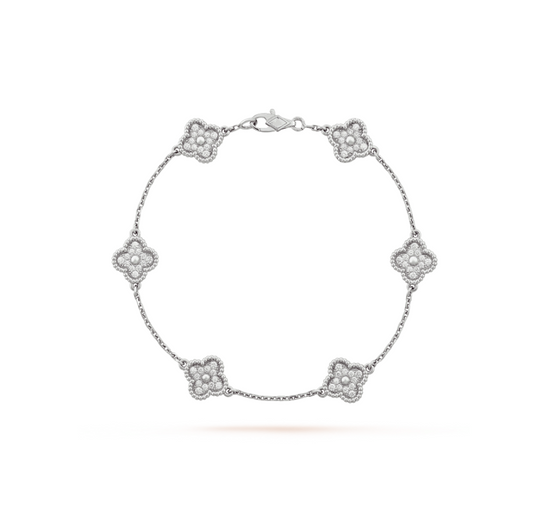 [Luxe]CLOVER 6 MOTIF SILVER DIAMOND BRACELET