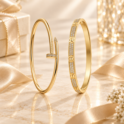 [Luxe Jewelery] JUSTE Diamond & LOVE Diamond-Paved Bracelet Stack Set