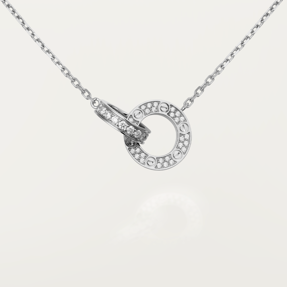 [Luxe]LOVE 7.6MM NECKLACE ROSE GOLD AND SILVER  FULL DIAMOND