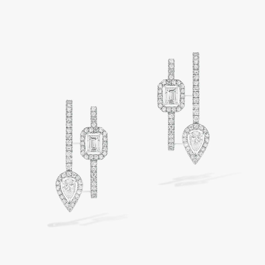 [Luxe Jewelry]CREOLES MY TWIN 2 RANGS SILVER DIAMOND EARRINGS