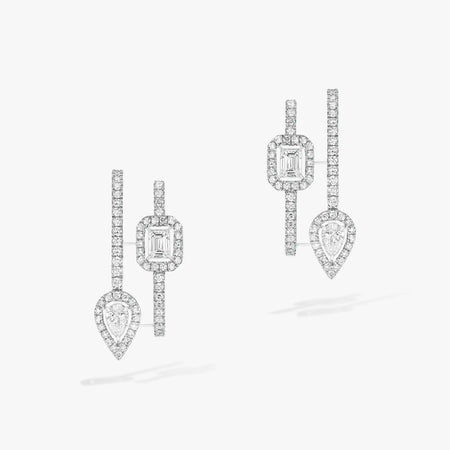 [Luxe Jewelry]CREOLES MY TWIN 2 RANGS SILVER DIAMOND EARRINGS