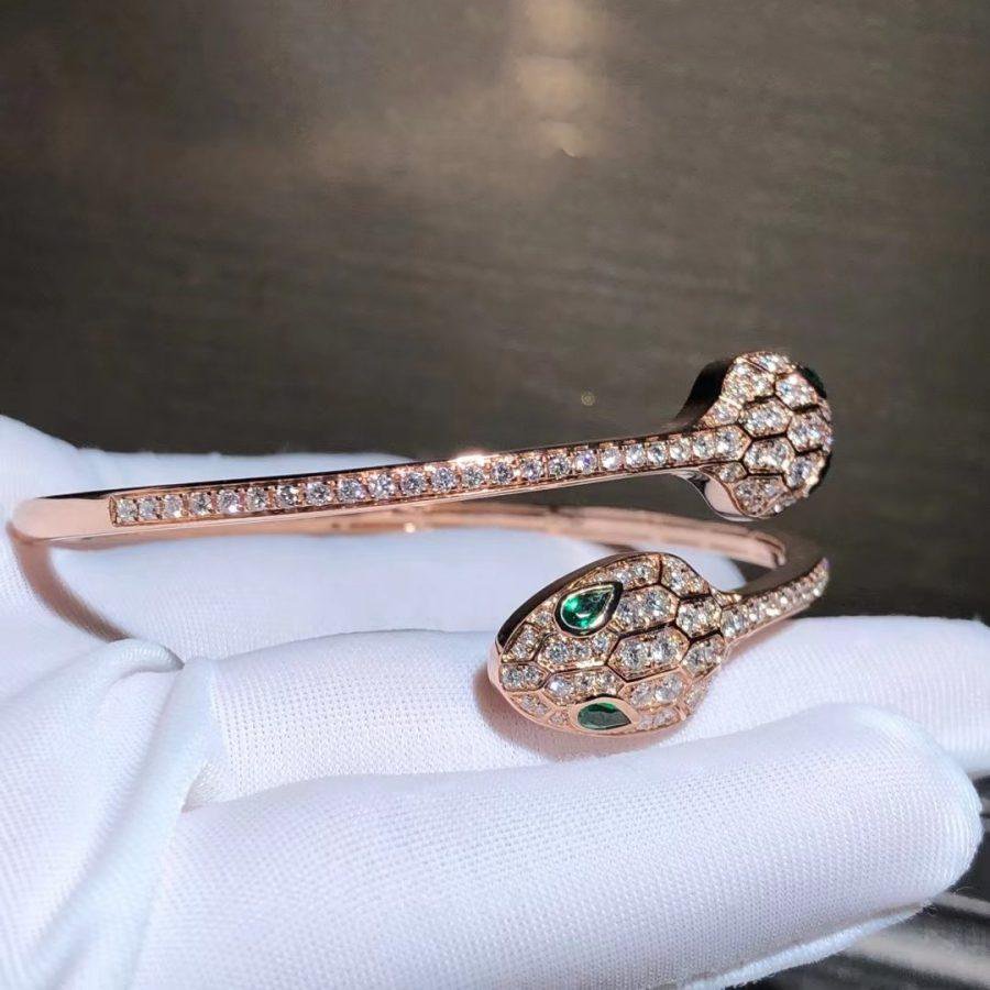 [Luxe]SERPENTI BRACELET PINK GOLD MALACHITE DIAMOND DOUBLE SNAKE